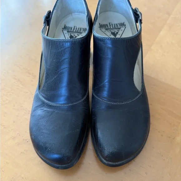 John Fluevog Black Leather Heels - Picture 1 of 9